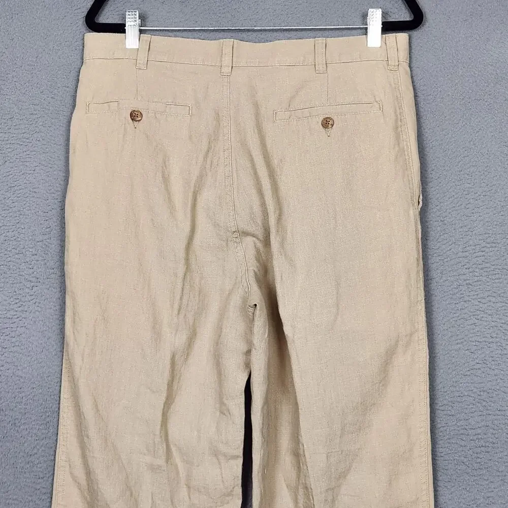 Jos A Bank Pants Mens 34x30 Beige Linen Flat Front Chino Casual Summer